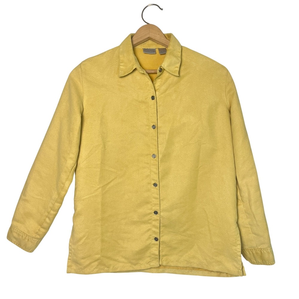 CHICO'S Women's Button Front size 1 Long Sleeve yellow suede-like Shirt Blouse